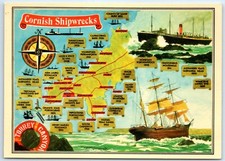 Postcard Cornish Shipwrecks Map 