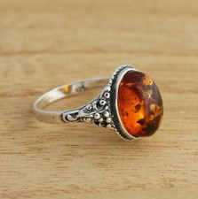 Cognac Baltic Amber 925 Sterling Silver Ring Genuine Amber Ring J-R Sizes Boxed