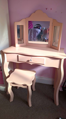Pink dressing table with - pink,