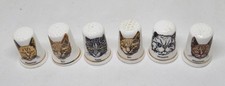 Vintage Set Of 6 Birchcroft Bone China Cat Theme Thimbles