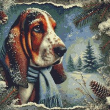 Basset Hound Puppy Dog Vintage Style Christmas Counted Cross Stitch