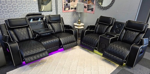 Osman black leather seater - leather, 3+2