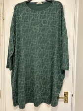 Seasalt White Sands Bay  LS Green Cotton Abstract Jersey Tunic Dress 22 BNWOT