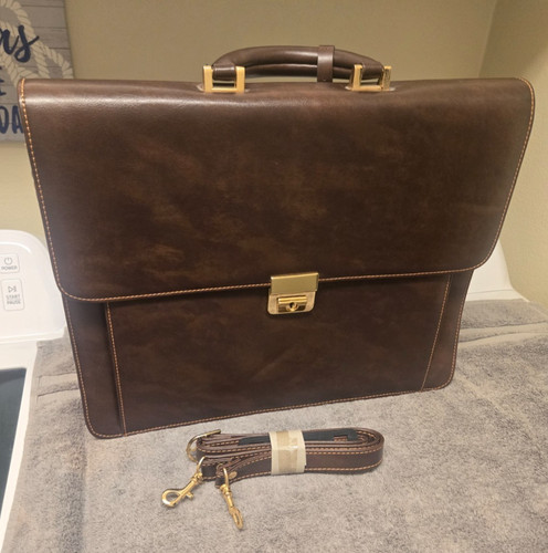 Brown leather laptop briefcase - leather,