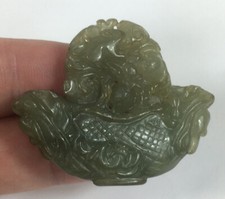 Vintage 20th Century Hardstone Possibly Jade Carving Bowl Of Fruit With Mouse 