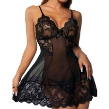 Sexy Women's Floral Lace Adjustable Straps Lingerie Nightwear Sleepwear + Thong