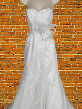 MAGGIE SOTTERO COUTURE WHITE WEDDING DRESS UK 10 STRAPLESS BEADED TRAIN BELT