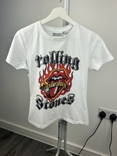 womens size 10/12 white rolling stone crop top Tattoo You Graphic