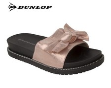 DUNLOP LADIES ROSE GOLD SLIDERS SUMMER MULES SLIP ON BOW SANDALS WOMENS SIZE