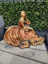 Vintage Art Deco Chalk Figurine Crinoline Lady & 2  Dogs