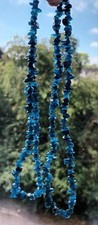 Neon Blue Apatite Gemstone Chip Necklace  90cm long 