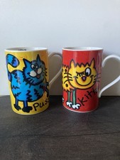 Dunoon Moggies Stoneware Mugs X 2 Kitty Yeoel & Pussy Meow
