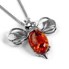 Bee Necklace Silver Amber