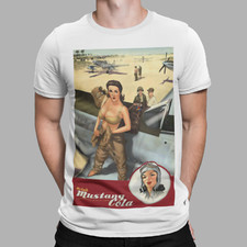 Cola T-Shirt Pinup Mustang Retro Girl Cool Sexy Flyer Jet Plane Tee Gift 