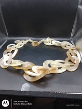 Statement Piece Large Link Beige And White Acrylic Chain Necklace