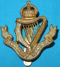 THE CONNAUGHT RANGERS BRITISH MILITARY BRASS CAP BADGE - BRASS - SLIDER GENUINE