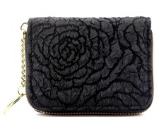 Women's Black Zip Around Purse with Embossed Rose Design. Brand New.