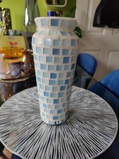 vintage habitat glass coloured mosaic vase blue 