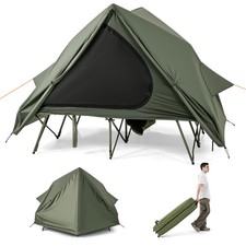 COSTWAY 2-Person Camping Cot Tent Foldable Off-Ground Camping Combo-Green