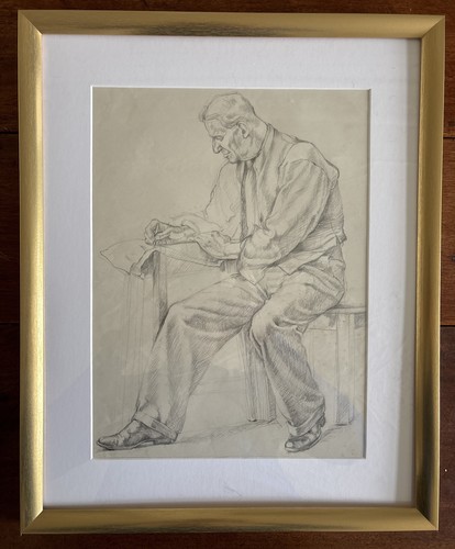 Vintage pencil drawing - drawing, seated