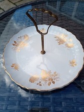 Vintage afternoon Tea Floral 'Old Foley' Display Plate with handle. Gold 9in 