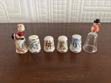Lovely Little Collection Of Christmas Themed Thimbles Including Glass Snowman