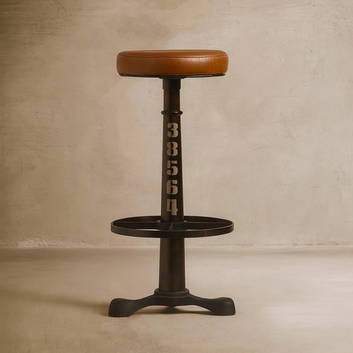 Tan leather round bar stool - round,