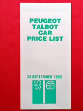 1986 Peugeot Talbot Price List