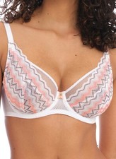 Freya Festival Vibe Bra White Coral Size 34E Underwired High Apex Plunge 5621