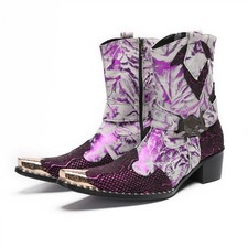 Mens Cowboy Boot Genuine Leather Fashion High Top Boots Metal Toe Western Boots