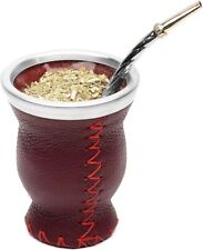 Balibetov Leather & Glass Yerba Mate Gourd Set (Mate Cup) with Yerba Mate Bombil