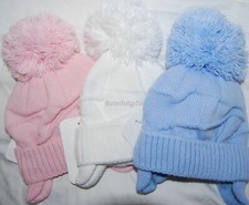 Baby Boys Girls Knitted Pom Pom Hats Cotton Lined Winter Bobble Hats 6-23 Mth