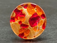 Adjustable 2.5cm s7 Murano Glass Ring, Swirled Red & Orange, VGC, Signed Base