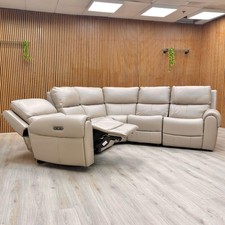 Oak Furnitureland ‘Ezra’ 2 Corner Sofa Oyster Leather Power Recliner Modular NEW