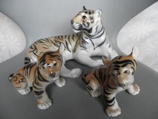 LOMONOSOV  USSR LARGE TIGER FIGURINE WITH TWO CUBS