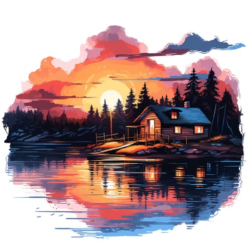 Stickers sunset lake car - 3x,