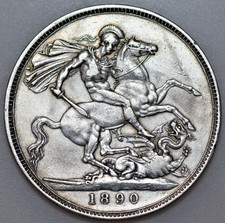 1890 VICTORIA JUBILEE HEAD SILVER CROWN, BRITISH COIN, VF