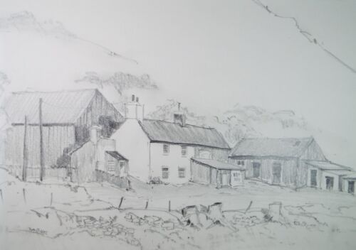 Original pencil drawing farm - pencil, drawing,
