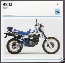 1987 Suzuki DR 600cc (590cc) Japan Dirt Bike Motorcycle Photo Spec Info Card