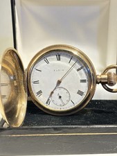 Antique Elgin Gold Plated Roman Numerals Full Hunter Sub Seconds Pocket Watch