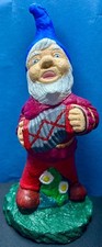 Blue Hat Garden Gnome Playing an Accordion Stone Statue