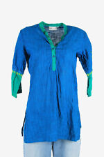 Vintage Plain Hippie Gypsy Blouse Tunic Top Kaftan Blue Size M - LB403