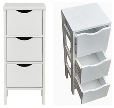Slim 3 Drawer Bathroom Cabinet Bedroom Storage MDF Wood White Unit Organizer