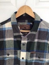 Orvis Flannel Check Shirt Heavyweight Mens Green Grey Lumberjack Pockets XL