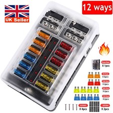 12Way Blade Fuse Box Holder & 24 Standard Blade Fuses For Car Camper Van 12V 24V