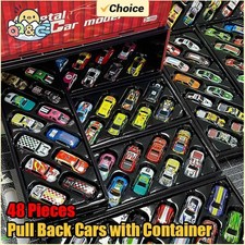 48-Piece Mini Car Set - Inertia Pull Back Vehicles in Container, Gift for Kids