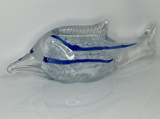 Murano Style Vintage Glass Fish-Blue Stripes/White Speckles-Hand Made Ornament