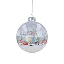 Gisela Graham White London Scene Christmas Bauble with Silver Twine Glass Decor
