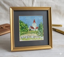 Miniature Framed Painting – Crathie Church, Deeside – Signed “WJ”