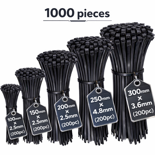 1000 black cable ties - black, zip